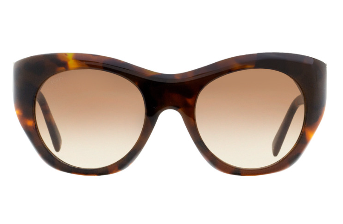 Tod's Bevelled Sunglasses TO0214 56F in Havana/Gold with oval lenses, showcasing a stylish butterfly shape and beveled frame edges.